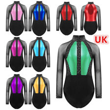 UK Kid's Girl's Shiny Rhinestones Leotard Color Block Figure Dancewear Bodysuits