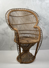 Vintage Boho Wicker Rattan Peacock Chair 16" Small Twisted Base Plant Toy Stand