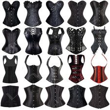 BLACK PUNK WOMEN BONED WAIST TRAINER CORSETS OVERBUST LACE UP BUSTIER TOP SHAPER
