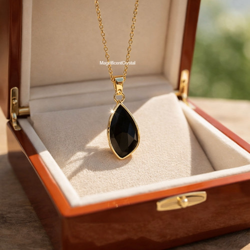 Black obsidian necklace - black,