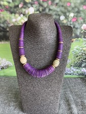 Chunky Purple Tone Wood Bead Neckl