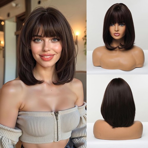 Short dark brown wig with - dark,