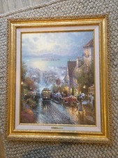 Thomas Kinkade - 'Hyde Street and the Bay, San Francisco' - Framed Canvas Print