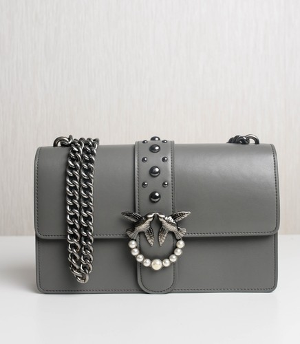Pinko love grey leather bag - leather,