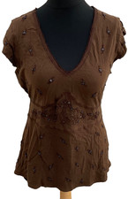 BHS Brown tunic Tunic Size 14  beaded scoop neck Viscose womens 