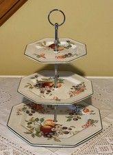 Johnson Brothers Fresh Fruits 3 TIER CAKE STAND * Afternoon Tea* *Silver Rods*