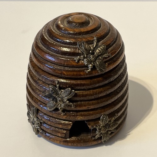 Antique treen beehive ink pot - beehive,