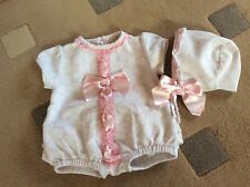 ABELLA...SPANISH..ROMANY GIRLS PINK WHITE ROMPER & BONNET OUTFIT... 6 - 12 Month