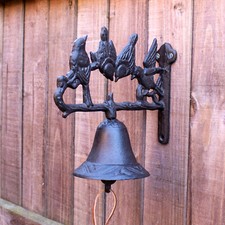 Perched Birds Door Bell Antique Cast Iron Heavy Wall Mount Country Knocker Decor