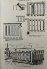 Pottery Kiln & Flue System – 1880s Engineering Print – Antique Ceramic Furnace