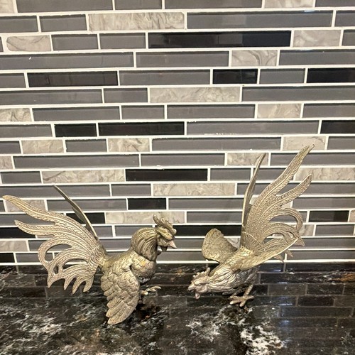 Pair silver plated fighting - pair, of