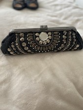 Roman Black Jewelled Clutch Bag With Chain