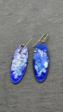 Rustic Blue Earrings Copper Marble Paint Effect C7