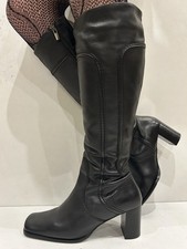 Gorgeous Next Real Leather Black Knee High Square Toe Boots UK6 EU39 Mid Heel