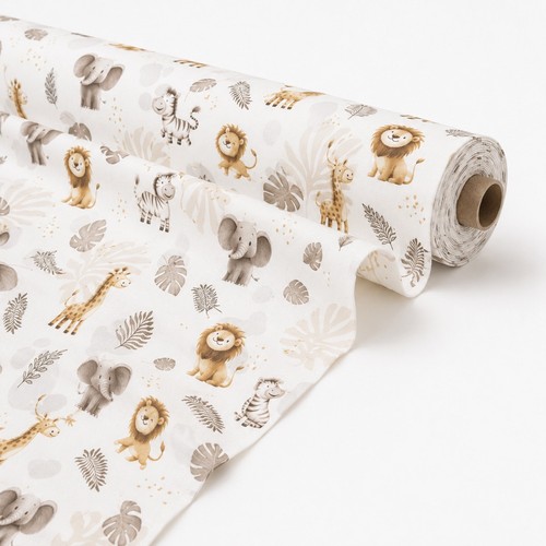 Beige safari animals cotton - beige,