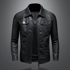 Mens Lapel Leather Casual