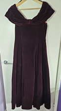 Vintage Monsoon Twilight Dark Red Off Shoulder Fit & Flare Velvet Dress Size 14