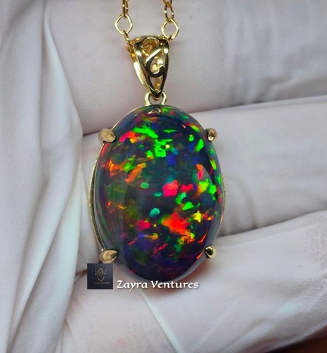 Black opal gemstone pendant - black,