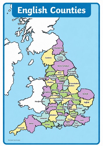 Laminated english counties - a4,
