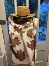 Cowboy Cowgirl Chaps trouser Brown & White & Straw hat Halloween Kid Fancy Dress