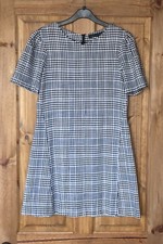 Zara black and white check tartan short sleeve dress, M