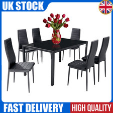 Tempered Glass Top Kitchen Dining Table & Chairs Set Dinning Room Furniture UK
