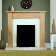 ELECTRIC FIRE OAK CREAM WOODEN FIREPLACE SURROUND HEARTH AND BACK PANEL BNIB