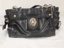Coach Black Leather Shoulder Bag Handbag with Dust Cover (Woo)