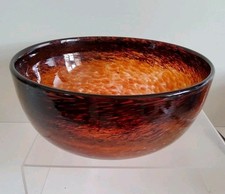 Possibly Unmarked Bohemian Studio Art Glass Bowl Brown Orange Heavy 2.3kg