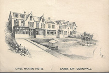 Carbis Bay, Cornwall - Gwel Marten Hotel - art postcard, St Ives pmk 1948