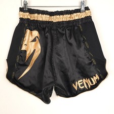 Venum Muay Thai Shorts XXL Excellent Cond Black Gold Satin Kickboxing MMA Boxing