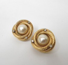 Authentic CHANEL Vintage Imitation Pearl Earrings  F#46465