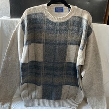 Pendleton 100% Virgin Wool Shetland Plaid Blue Cream Jumper Men’s Large