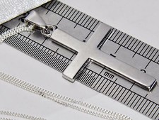 Sterling Silver (925) Plain Cross Pendant + 18 inch Chain - Solid