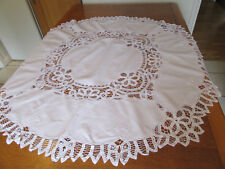 Antique/Vintage Drawn thread-work Embroidered Cotton Circular Tablecloth"42 inch
