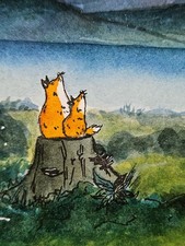 Fox Dad & Baby Watercolor