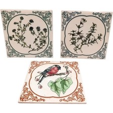 Decorative Ceramic Tiles Set with Floral and Bird Designs Collectable