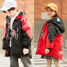 Boys Girls Spiderman Hooded Jacket Kids Winter Coat Parka Outerwear Reversible