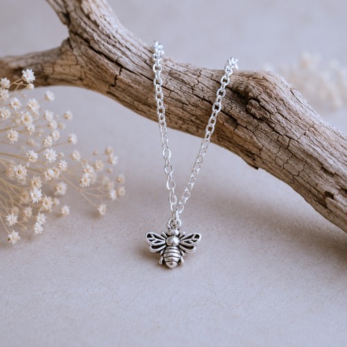 Bee charm necklace silver - charm,