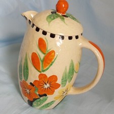 JOHN MADDOCK & SONS  SUNSET WARE LIDDED COFFEE POT -ORANGE/GREEN/BLA-Royal Ivory