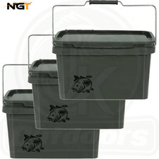 3x NGT 5L Carp Fishing Buckets For Bait Boilies Pellets Spod Mix Square Green