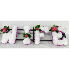 WIFE Artificial Silk Funeral Flowers Any 4 Letter Name Tribute Wreath MUM