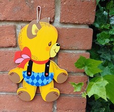 Adorable German Wooden Vintage 1979 Jointed Bear Wall Hanging Nursery Decor. ?