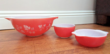Vintage Pyrex DeepPink & White Cinderella Gooseberry Mixing Bowl 2 x Small Bowls
