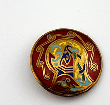 Vintage Red Enamel Kells Bird Copper Tara Brooch