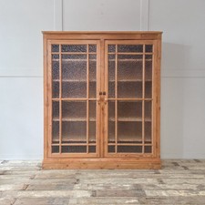 Antique Pine Glazed Cupboard | Rustic Pine Bookcase 19th Century