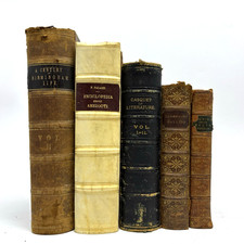 Collection of Old Books With Leather Spines for Decoration. 24cm shelf space.