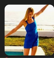 Zara Blue Linen Romper Womens