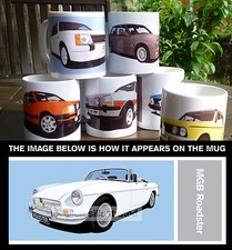 MGB ROADSTER CAR ART MUG. CHOOSE YOUR CAR COLOUR. ADD YOUR REG PLATE! 