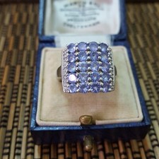 925 Sterling Silver Ring, Genuine Tanzanite Gemstones Ring, Size L US 5.75 